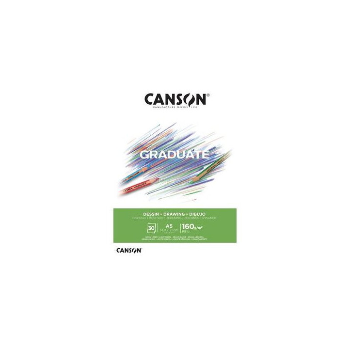 Canson Graduate Dibujo Bloc Encolado de 30 Hojas A3 - 160g - Grano Fino - Color Blanco Natural