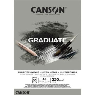Canson Graduate Mix Media Bloc Encolado de 30 Hojas A5 - 220g - Grano Fino - Color Gris