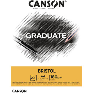 Canson Graduate Bristol Bloc Encolado de 20 Hojas A4 - 180g - Extraliso - Color Blanco