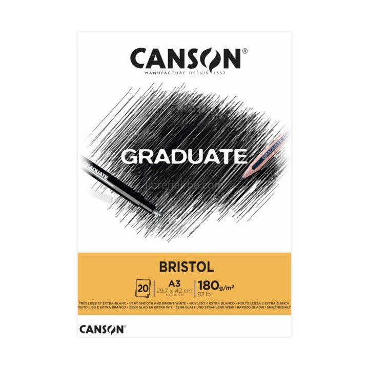 Canson Graduate Bristol Bloc Encolado de 20 Hojas A3 - 180g - Extraliso - Color Blanco