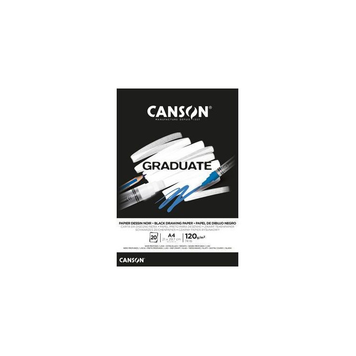 Canson Graduate Black Bloc Encolado de 20 Hojas A5 - 120g - Grano Fino - Color Negro