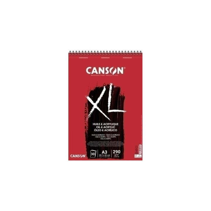 Canson XL Oleo & Acrilico Album Espiral de 30 Hojas A3 - 290g - Grano Fino - Color Blanco