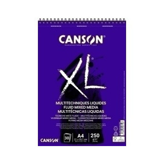 Canson XL Mix Media Fluido Album Espiral de 30 Hojas A4 - 250g - Grano Fino - Color Blanco