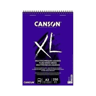 Canson XL Mix Media Fluido Album Espiral de 30 Hojas A3 - 250g - Grano Fino - Color Blanco