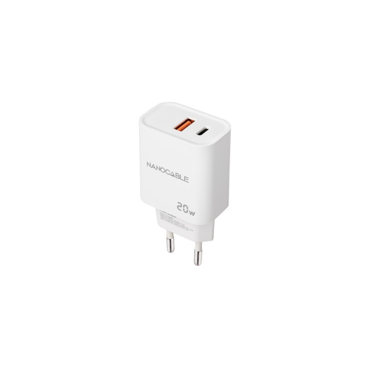 Nanocable Cargador de Pared USB-C/PD + USB-A/QC 20W - Color Blanco