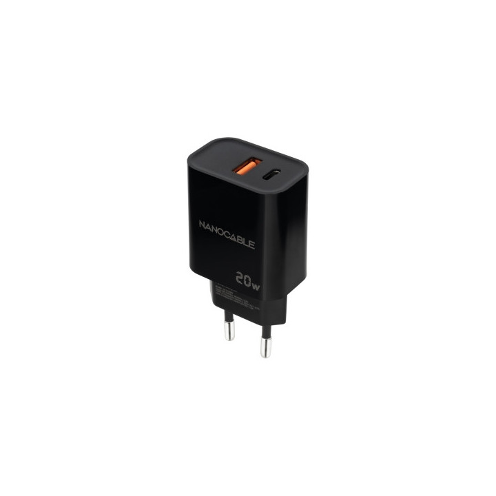 Nanocable Cargador de Pared USB-C/PD + USB-A/QC 20W - Color Negro