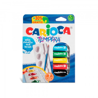 Carioca Pack de 7 Tubitos de Tempera 10ml + Pincel y Paleta - Alto Poder Cubriente - Aplicable en Materiales Porosos - Colores