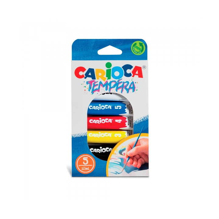 Carioca Pack de 5 Tubitos de Tempera de 12ml - Colores Superlavables - Alto Poder Cubriente - Aplicable en Materiales Porosos -