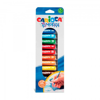 Carioca Pack de 12 Tubitos de Tempera 12ml - Colores Superlavables - Alto Poder Cubriente - Aplicable en Materiales Porosos - C