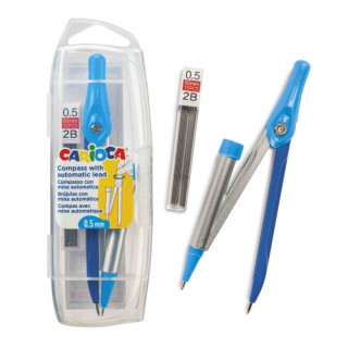 Carioca Compas Ajustable con Portaminas - Kit de Carga Mina HB 0.5 - Descenso de la Mina por Clic - Color Varios