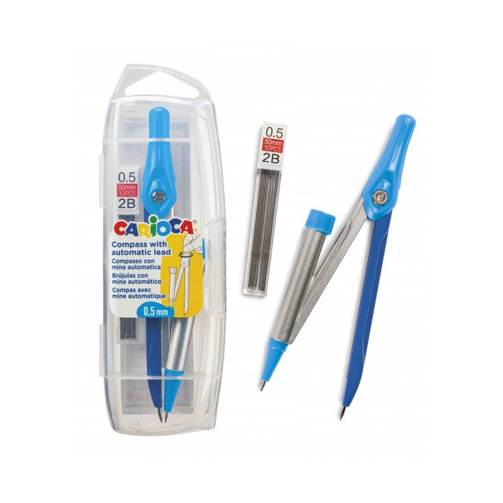 Carioca Compas Ajustable con Portaminas - Kit de Carga Mina HB 0.5 - Descenso de la Mina por Clic - Color Varios