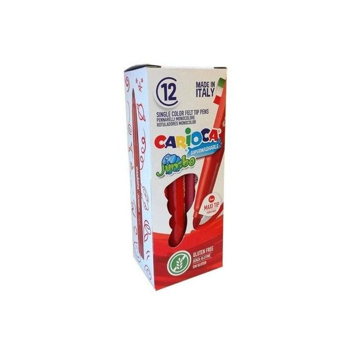Carioca Jumbo Rotulador - Cuerpo Octogonal Maxi - Tinta Superlavable - Punta Maxi 6mm Bloqueada - Tapa Ventilada - Color Rojo