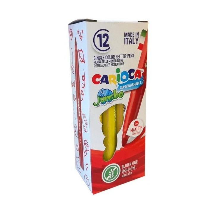 Carioca Jumbo Rotulador - Cuerpo Octogonal Maxi - Tinta Superlavable - Punta Maxi 6mm Bloqueada - Tapa Ventilada - Color Amaril