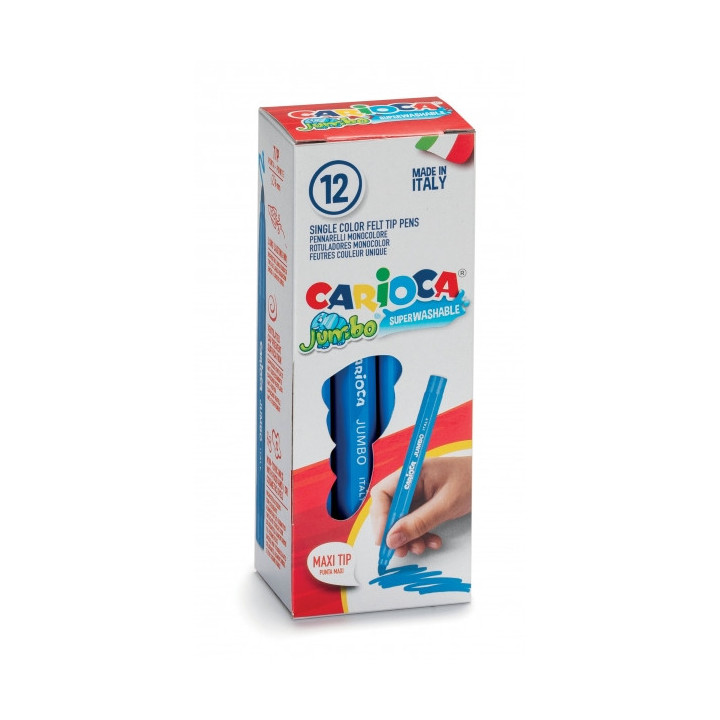 Carioca Jumbo Rotulador - Cuerpo Octogonal Maxi - Tinta Superlavable - Punta Maxi 6mm Bloqueada - Tapa Ventilada - Color Varios