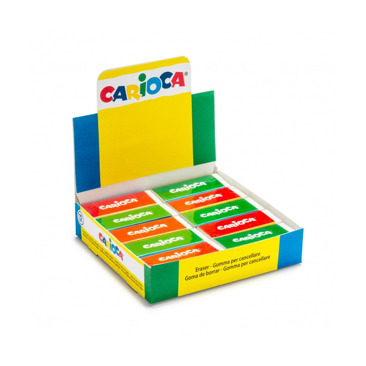 Carioca Expositor de 20 Gomas Cuadradas - Alta Calidad - Borrado Eficiente - Duraderas - Color Varios