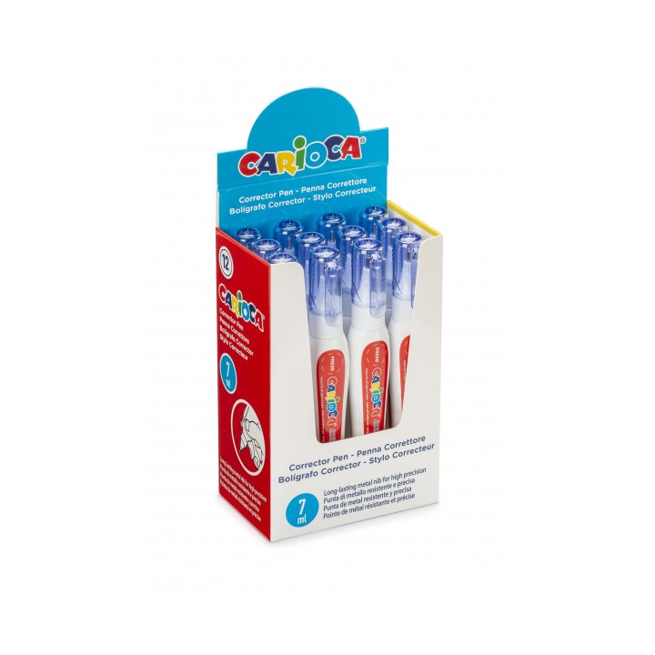 Carioca Corrector Pen Expositor de 12 Boligrafos Correctores - Punta de Metal Resistente y Precisa - Apto para Todo Tipo de Pap