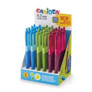 Carioca Expositor de 24 Portaminas Automaticos - Punta Mina de Ø 0.7mm - Descenso de la Mina Automatico - Empuñadura Antibact