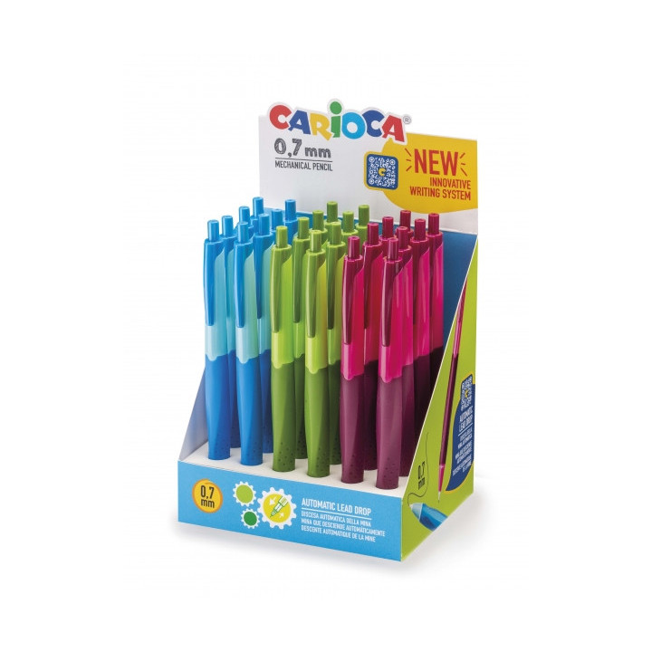 Carioca Expositor de 24 Portaminas Automaticos - Punta Mina de Ø 0.7mm - Descenso de la Mina Automatico - Empuñadura Antibact