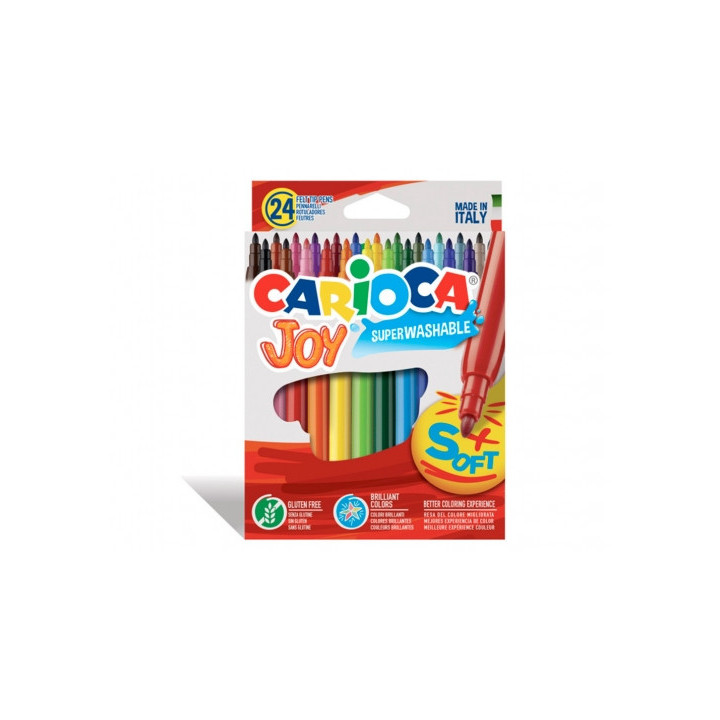 Carioca Joy Pack de 24 Rotuladores - Tinta Superlavable - Punta Fina 2.8mm - Punta Bloqueada - Tapa Ventilada - Color Varios