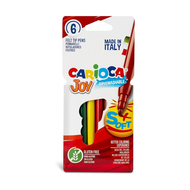 Carioca Joy Paperboard Pack de 6 Rotuladores de Punta Fina - Punta 2.6mm - Superlavables - Ideales para Dibujar y Colorear - Co