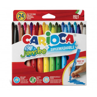 Carioca Jumbo Pack de 24 Rotuladores - Cuerpo Octogonal Maxi - Tinta Superlavable - Punta Maxi 6mm Bloqueada - Tapa Ventilada -