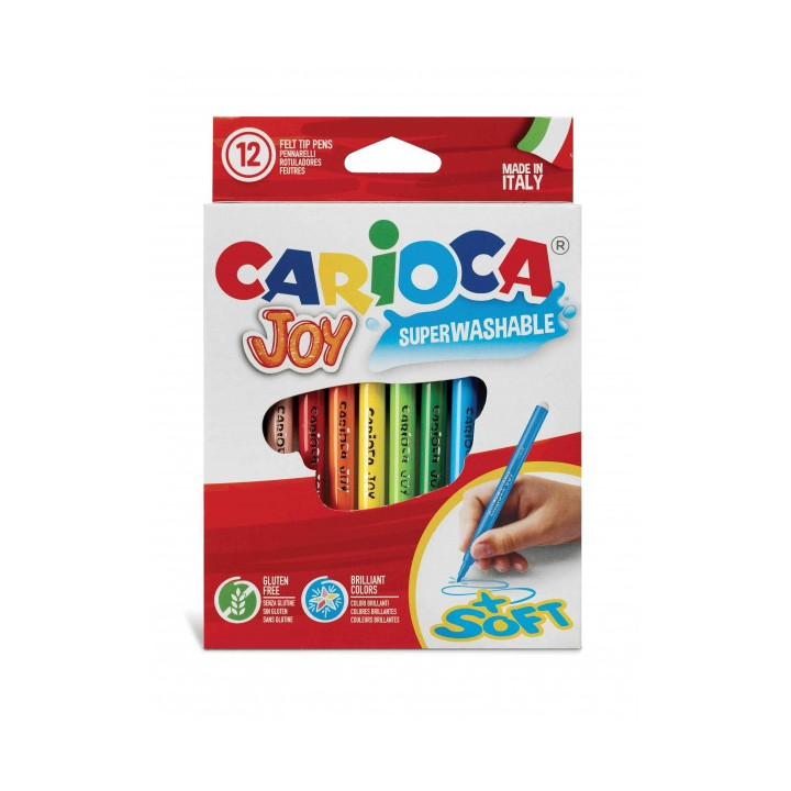 Carioca Joy Pack de 12 Rotuladores - Tinta Superlavable - Punta Fina 2.8mm - Punta Bloqueada - Tapa Ventilada - Color Varios