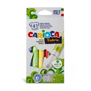 Carioca Fabric Pack de 6 Rotuladores para Tejidos - Punta Maxi Ø 6mm - Tinta Especial para Tejidos - Colores Indelebles Tras A