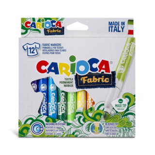 Carioca Fabric Pack de 12 Rotuladores para Tejidos - Punta Maxi Ø 6mm - Tinta Especial para Tejidos - Colores Indelebles - Pla