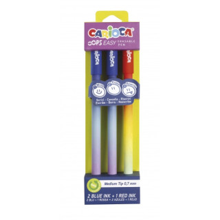 Carioca Oops Easy Pack de 3 Boligrafos Borrables con Punta de Ø 0.7mm - Tinta Termo Sensible - Cuerpo con Efecto Degradado - D