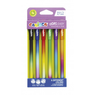 Carioca Oops Easy Pack de 6 Boligrafos Borrables con Punta de Ø 0.7mm - Tinta Termo Sensible - Cuerpo con Efecto Degradado de