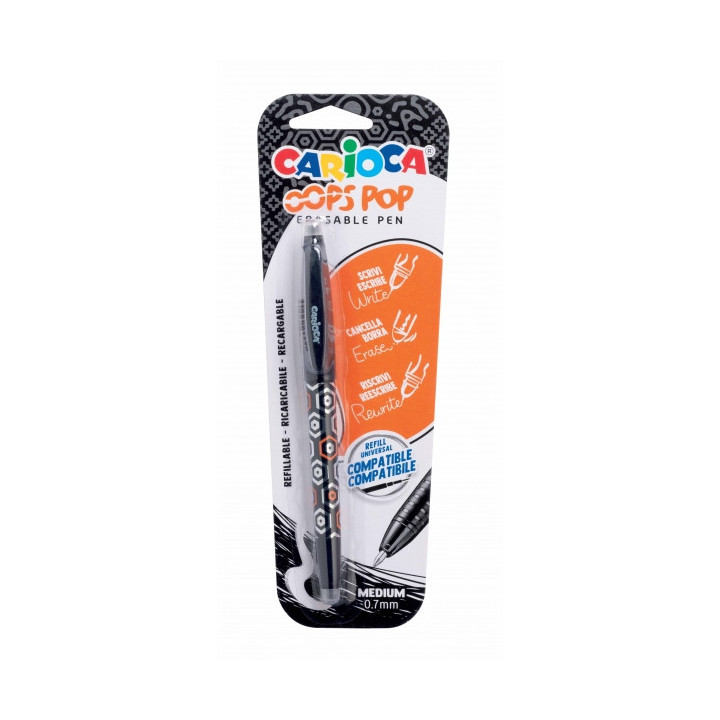 Carioca Oops Boligrafo Borrable - Tinta Termo Sensible - Empuñadura Texturizada - Punta de 0.7mm - Doble Goma - Recambios Comp