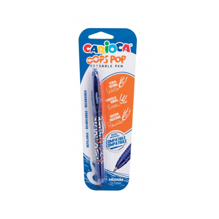 Carioca Oops Pop Boligrafo Borrable - Termo Sensible - Empuñadura Texturizada - Punta de 0.7mm - Doble Goma - Recambios Compat