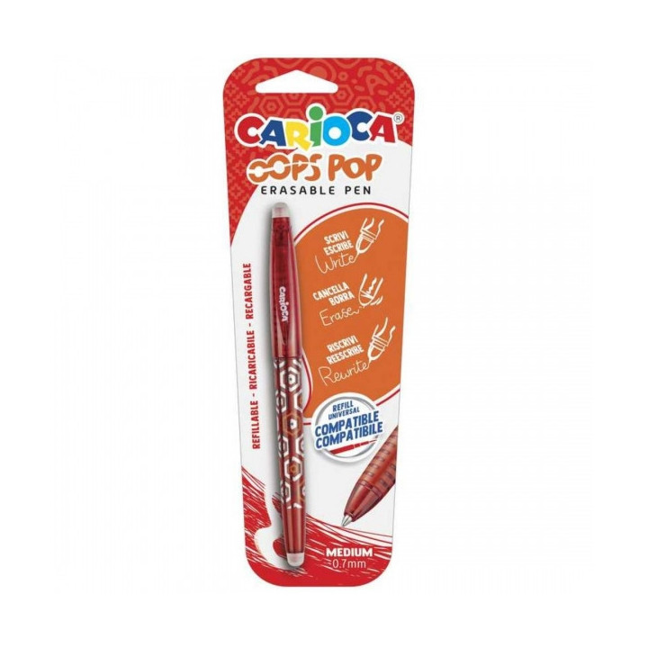 Carioca Oops Boligrafo Borrable - Tinta Termo Sensible - Empuñadura Texturizada - Punta de 0.7mm - Doble Goma - Recambios Comp