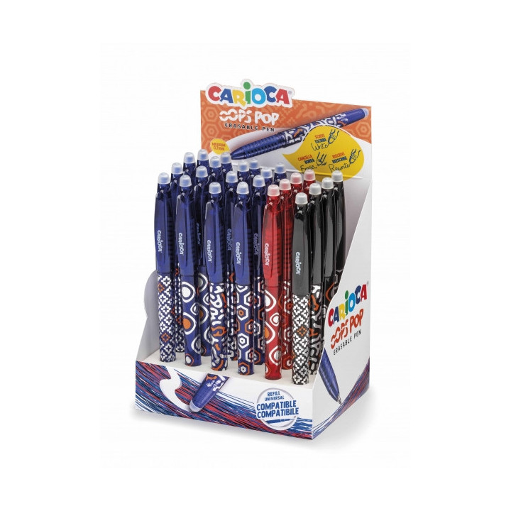 Carioca Oops Pop Expositor de 24 Boligrafos Borrables - Termo Sensible - Empuñadura Texturizada - Punta de Ø 0.7mm - Doble Go