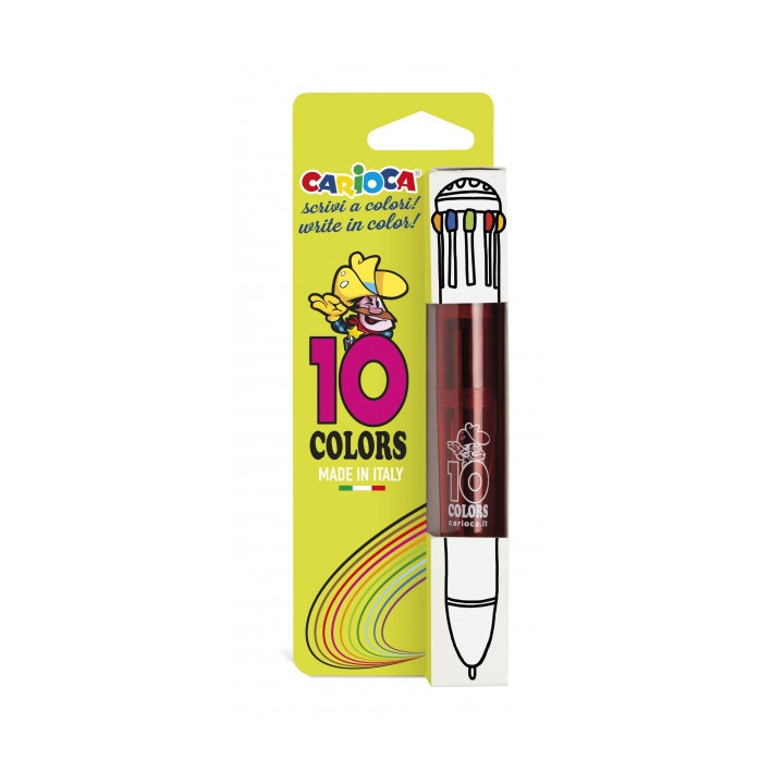 Carioca Boligrafo de 10 Colores Fluo - Boligrafo con Punta de Esfera Automatico - 10 Colores en un Solo Boligrafo - Punta Ø 1m