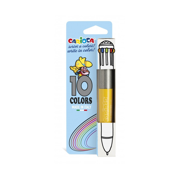 Carioca Boligrafo de 10 Colores Vintage - Boligrafo con Punta de Esfera Automatico - 10 Colores en un Solo Boligrafo - Punta Ø
