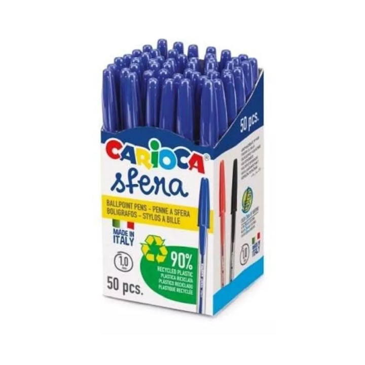 Carioca Sfera Boligrafos - Punta Ø 1mm - Capuchon y Retro del Color de la Tinta - Escritura Super Deslizante - Paquete de Pape