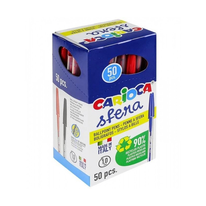 Carioca Sfera Boligrafo - Punta Ø 1mm - Capuchon y Retro del Color de la Tinta - Escritura Super Deslizante - Paquete de Papel