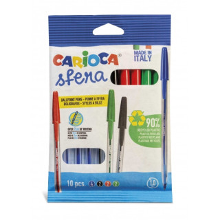 Carioca Sfera Flowpack Pack de 10 Boligrafos - Punta Ø 1mm - Capuchon y Retro del Color de la Tinta - Escritura Super Deslizan