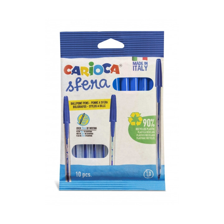 Carioca Sfera Flowpack Pack de 10 de Boligrafo - Punta Ø 1mm - Capuchon y Retro del Color de la Tinta - Escritura Super Desliz