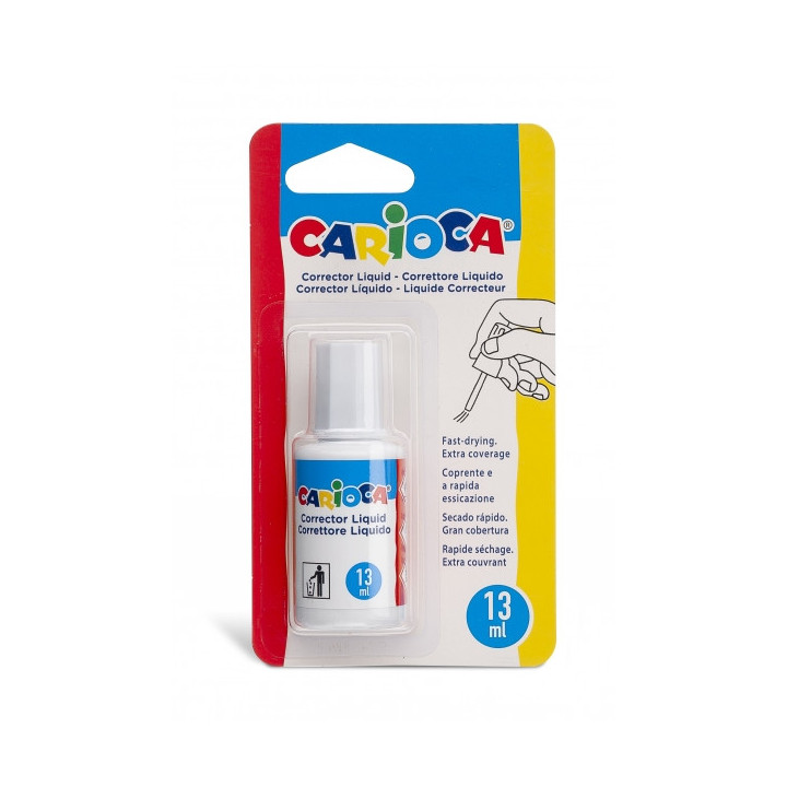 Carioca Corrector Liquido - Pincel de Nylon Suave y Preciso - Apto para Todo Tipo de Papel - Secado Rapido - Color Blanco