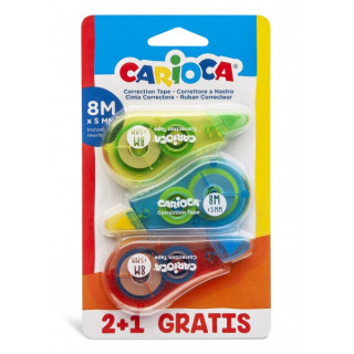 Pack Carioca Corrector de Cinta 2+1 - Cubriente - Se Puede Volver a Escribir Enseguida - Ideal para Cualquier Tipo de Papel - C