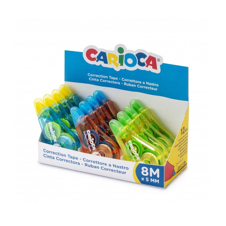 Carioca Tape Expositor de 12 Correctores - Cubriente - Se Puede Volver a Escribir Enseguida - Ideal para Cualquier Tipo de Pape