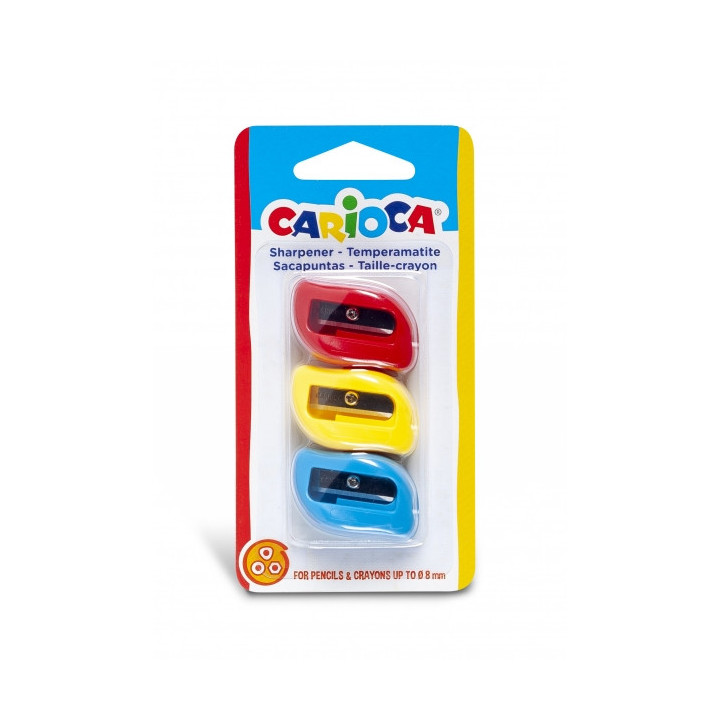 Carioca Pack 3 Sacapuntas de Colores con 1 Agujero - Apto para Lapices/Ceras Triangulares