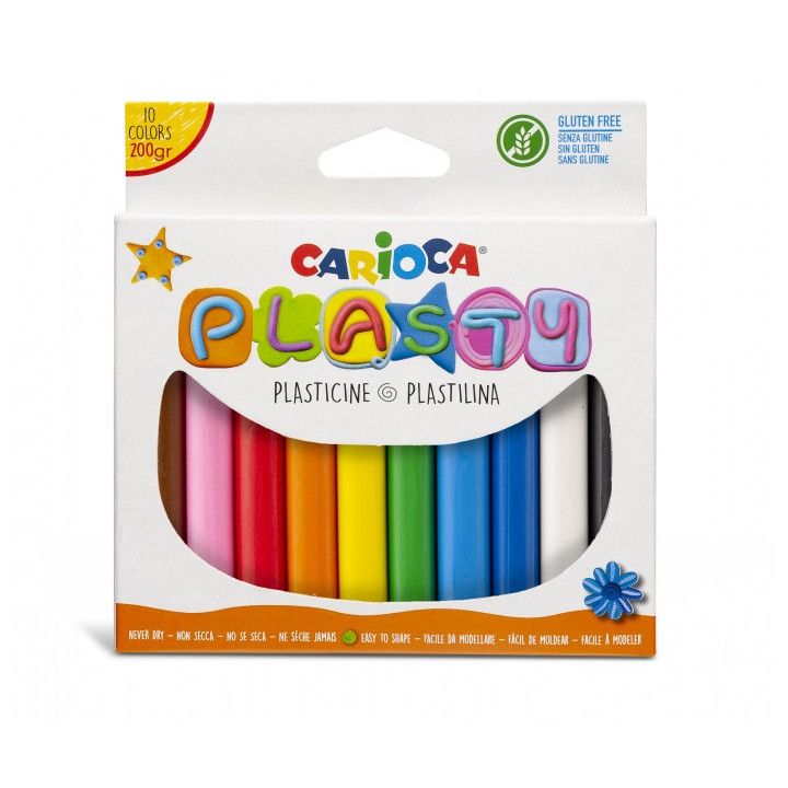 Carioca Pack de 10 Plastilinas - Facil de Usar - No Se Seca - Reutilizable - Colores Brillantes y Mezclables - Libre de Gluten