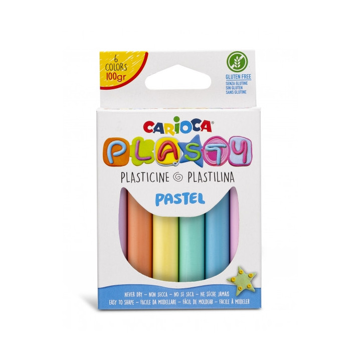 Carioca Pack de 6 Plastilinas Colores Pastel - Facil de Usar - No Se Seca - Reutilizable - Colores Brillantes y Mezclables - Li