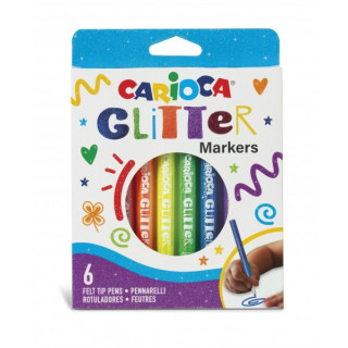 Carioca Glitter Caja 6 Rotuladores - Punta Ø 1mm - Tinta Liquida a Base de Agua - Punta de Alta Calidad - Efecto Glitter - Res