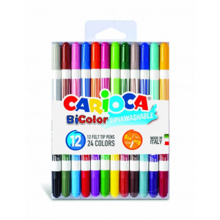 Carioca Bicolor Pack de 12 Rotuladores - Dos Colores por Rotulador - Tinta Superlavable - Punta Conica para Doble Trato de Escr