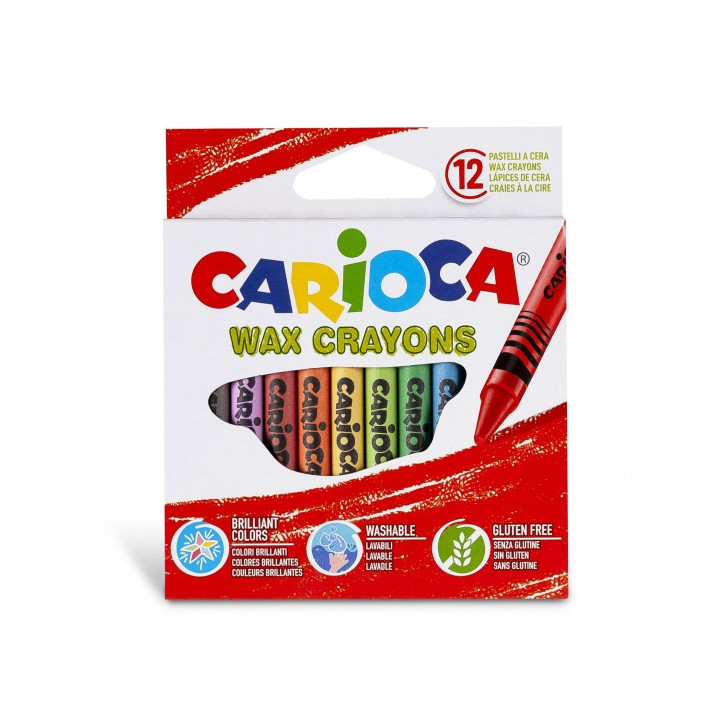 Carioca Pack de 12 Ceras de Colores - Lavables - Cuerpo de Ø 8mm - Colores Surtidos