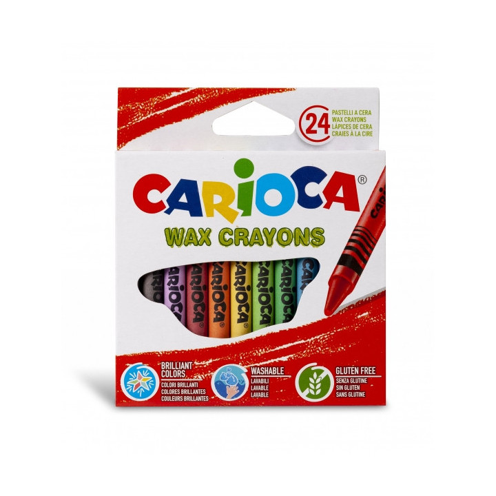 Carioca Pack de 24 Ceras de Colores - Lavables - Cuerpo de Ø 8mm - Colores Surtidos